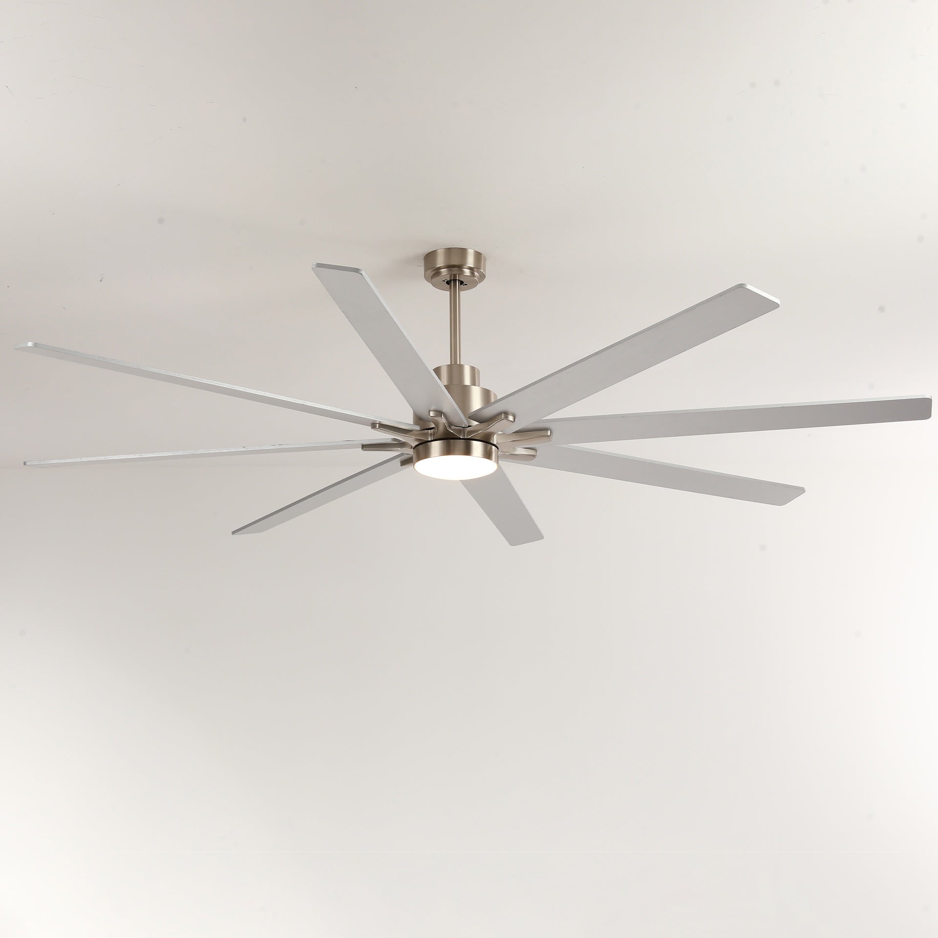 8 PCS Plywood Reversible Blades  Ceiling Fan With Light Kit 3 Color  Dimmable LED, DC 6 Speed ,Remote Control Ceiling Fan 84INCH   (Sliver + Nickel )
