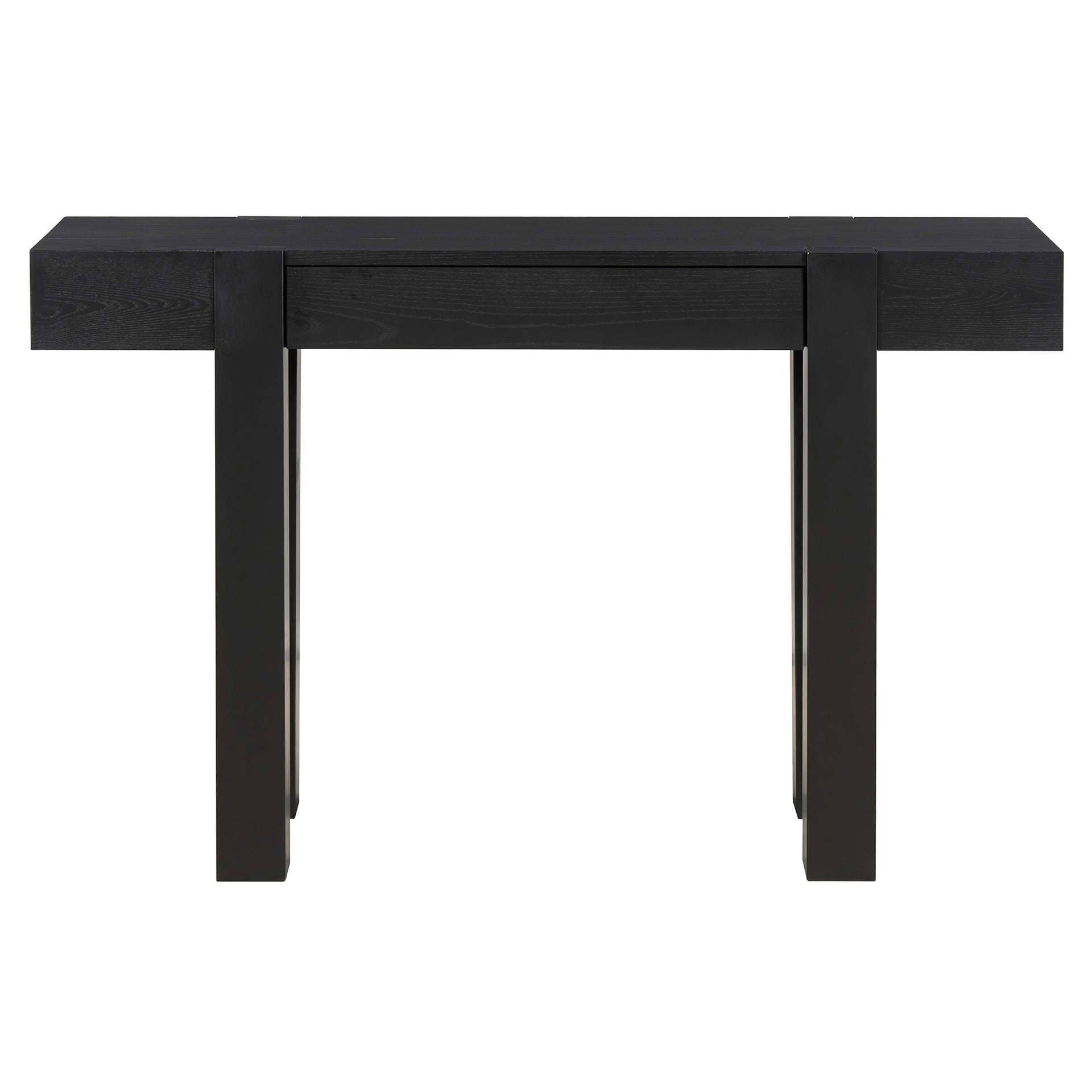 TREXM Rustic Minimalist Console Table with Hidden Drawer, Side Power Outlet,Wood Entryway Table for Entryways, Living Rooms and Home Offices(Black)