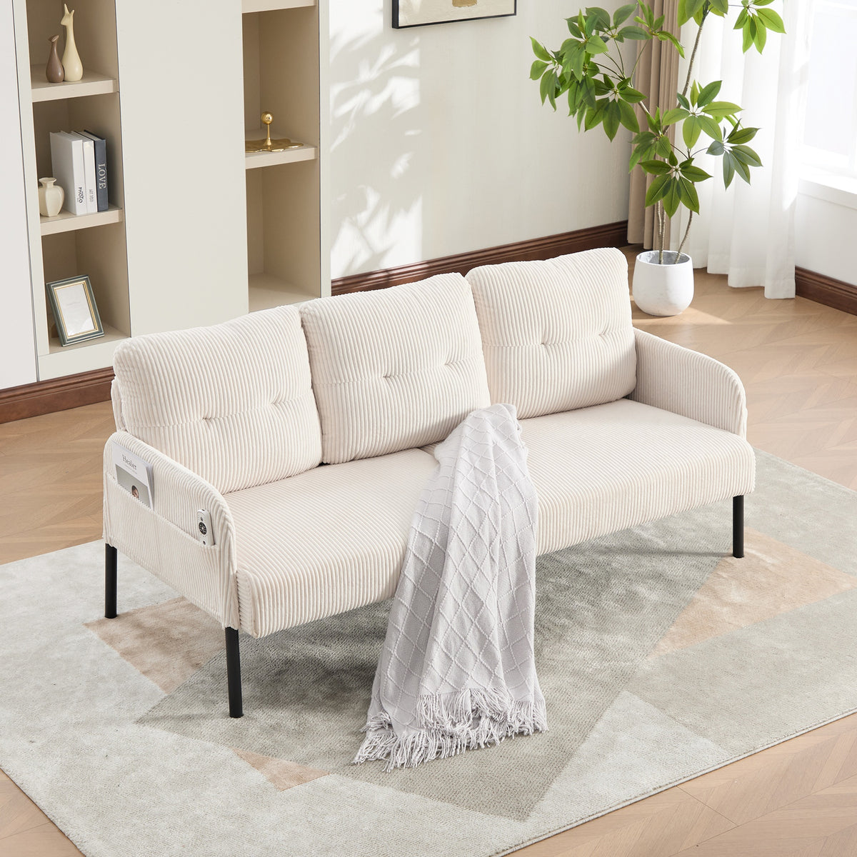 UNITED WE WIN Oversized Loveseat, Modern & Plush Double-seater Sofa, Corduroy Upholstered Couch, Cozy Bedroom Sofa with Metal Legs & Side Pockets, Ideal for Living Room, Bedroom, Dorm, Apartment