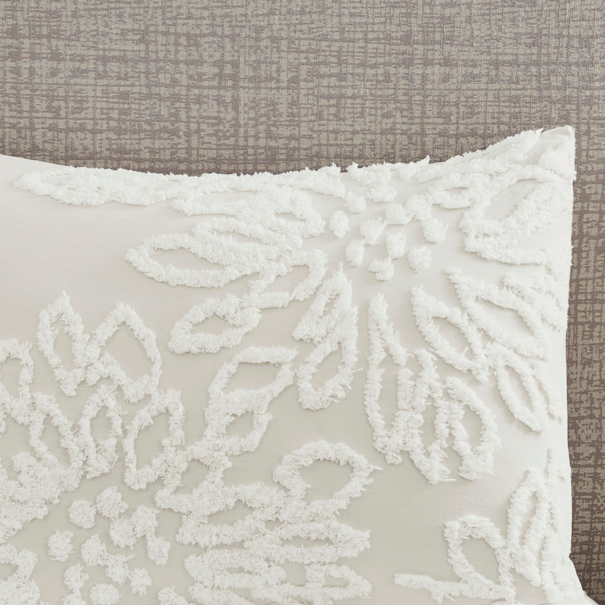 3 Piece Tufted Cotton Chenille Floral Comforter Set Off-White Full/Queen