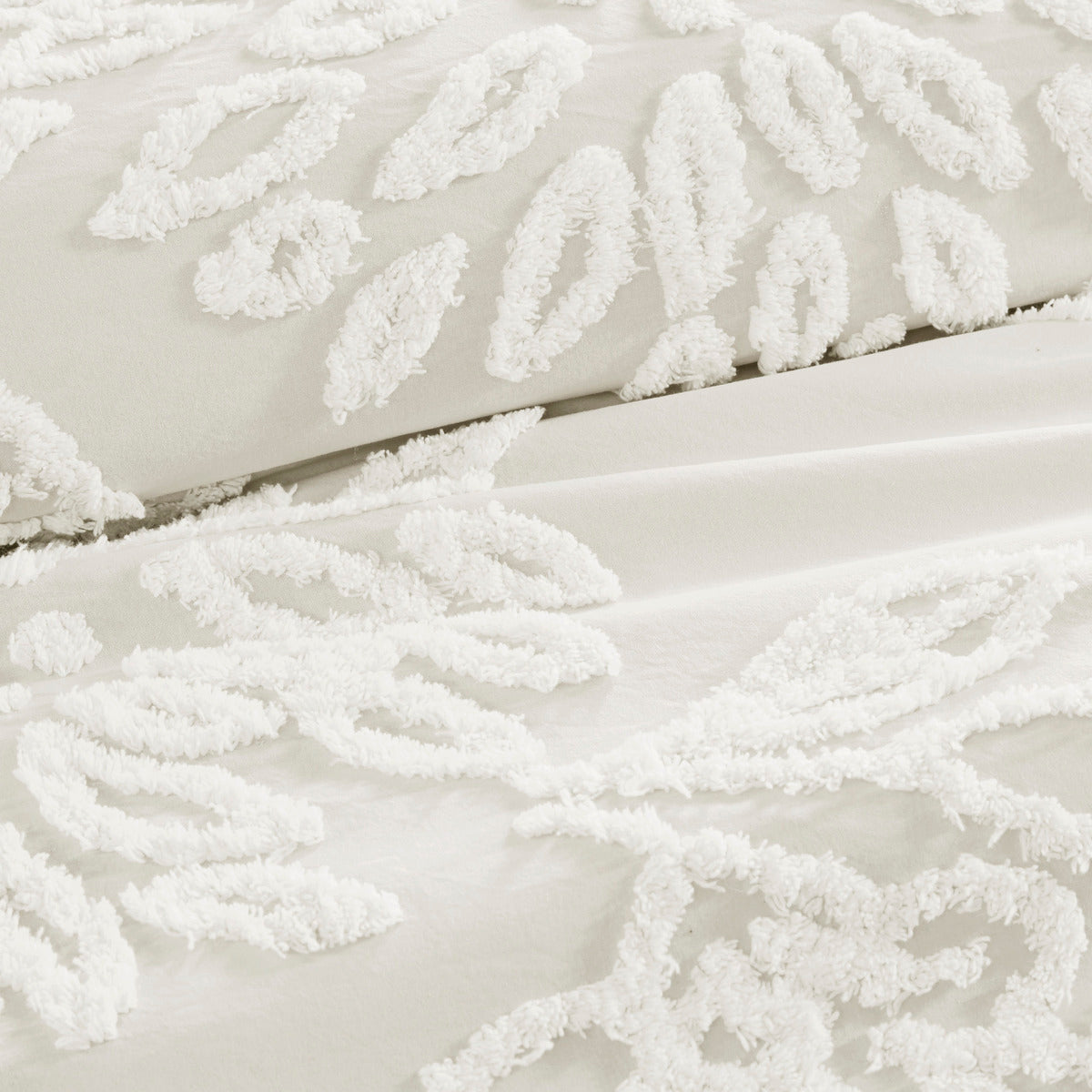 3 Piece Tufted Cotton Chenille Floral Comforter Set Off-White Full/Queen