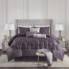 7-Piece King 100% Polyester Pieced Pleated Tufted Comforter Set