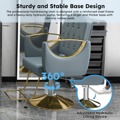 Hydraulic Salon Chair 360° Swivel - Professional Barber Stylist Chair with Pump, Non-Tilting Hairdressing Chair for Salon Tattoo Spa, Blue Gold Stylist Equipment (Single Pack)