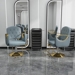 Hydraulic Salon Chair 360° Swivel - Professional Barber Stylist Chair with Pump, Non-Tilting Hairdressing Chair for Salon Tattoo Spa, Blue Gold Stylist Equipment (Single Pack)