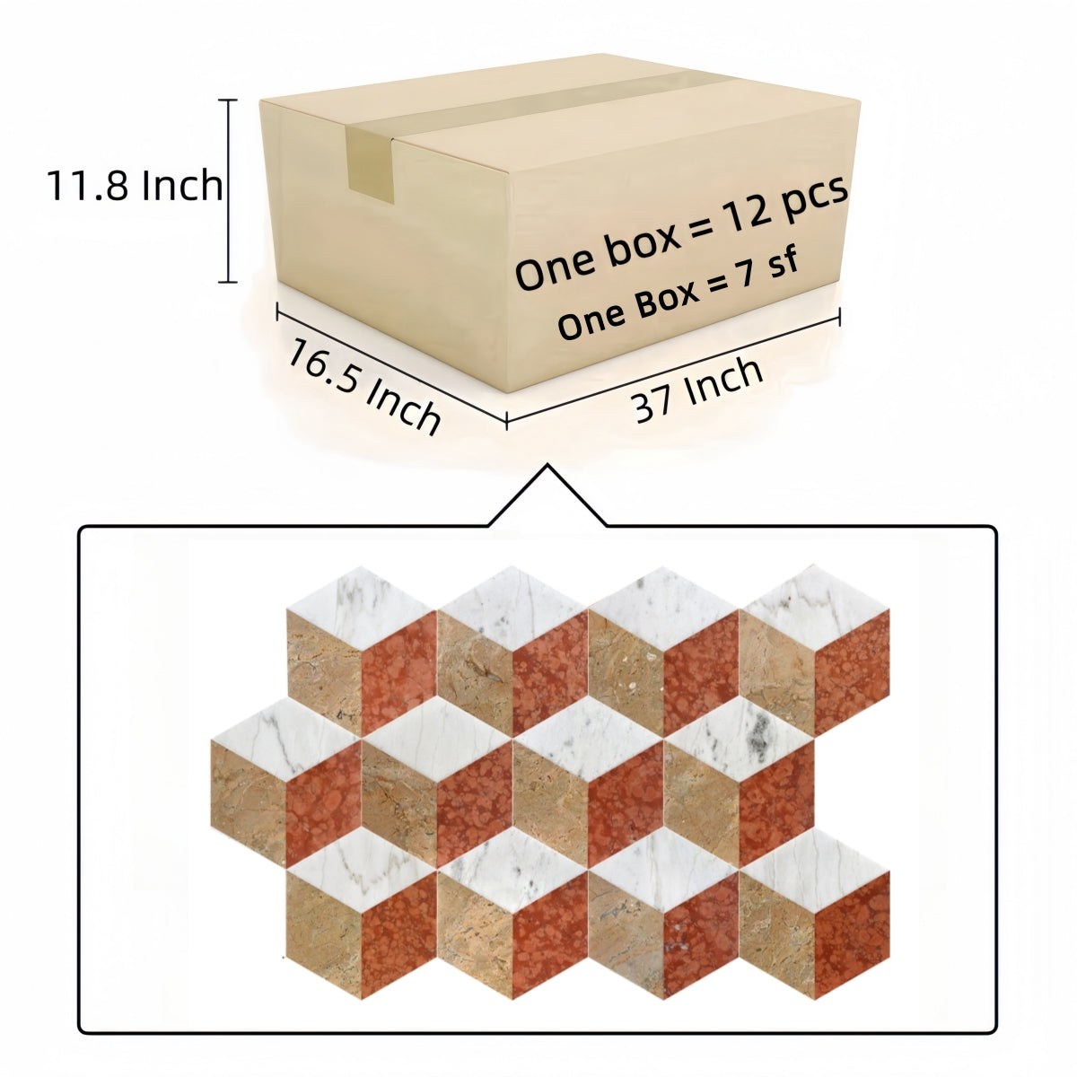 Hexagon Water-jet marble,White Gold Red 3 color, natural marble, for floor and wall,polished marble tile, natural stone, genuine marble, real marble, 1 box 12 pcs