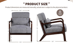 Mid Century Modern Armchair, Accent Chair with Solid Wood Frame and Detachable Lumbar Pillow for Living Room, Bedroom, Office(Antique Dark Grey)