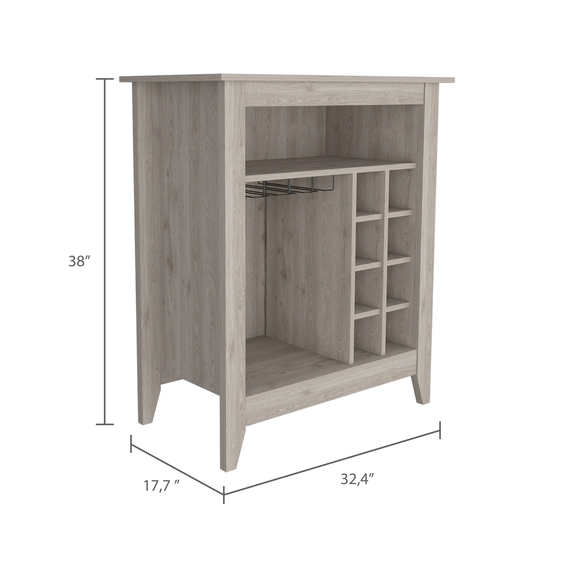 Essential Bar Cabinet, One Open Shelf, Six Built-in Wine Rack, One Drawer -Light Gray