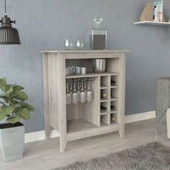Essential Bar Cabinet, One Open Shelf, Six Built-in Wine Rack, One Drawer -Light Gray