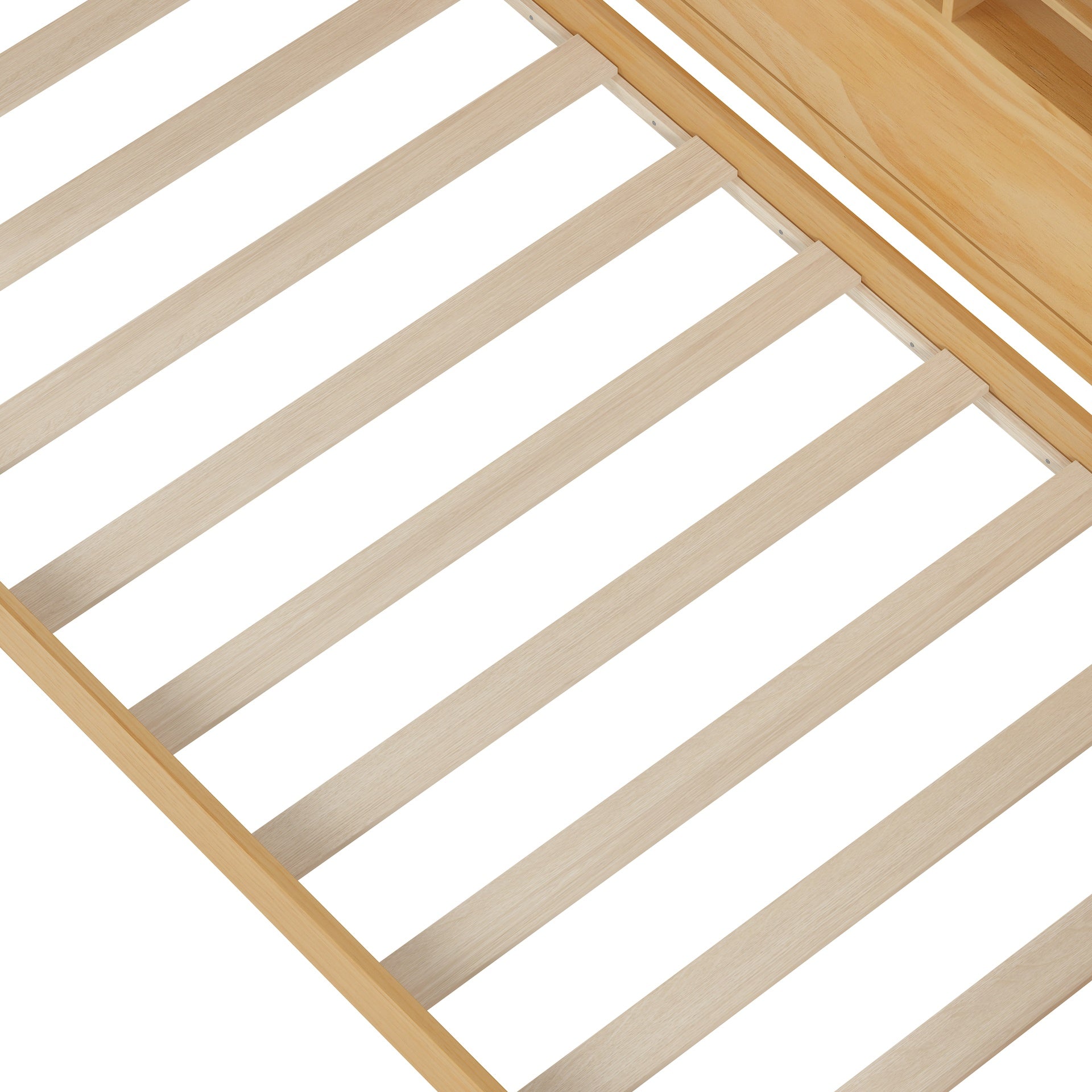Wooden Twin Size Daybed with Storage Shelves, Multi-functional Bed with Twin Size Trundle Bed and  Study Desk, Natural