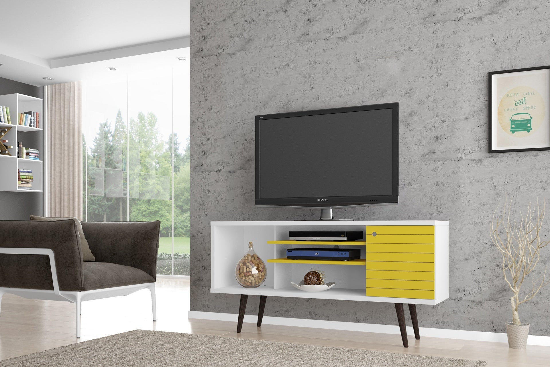 TV Stand in White and Yellow
