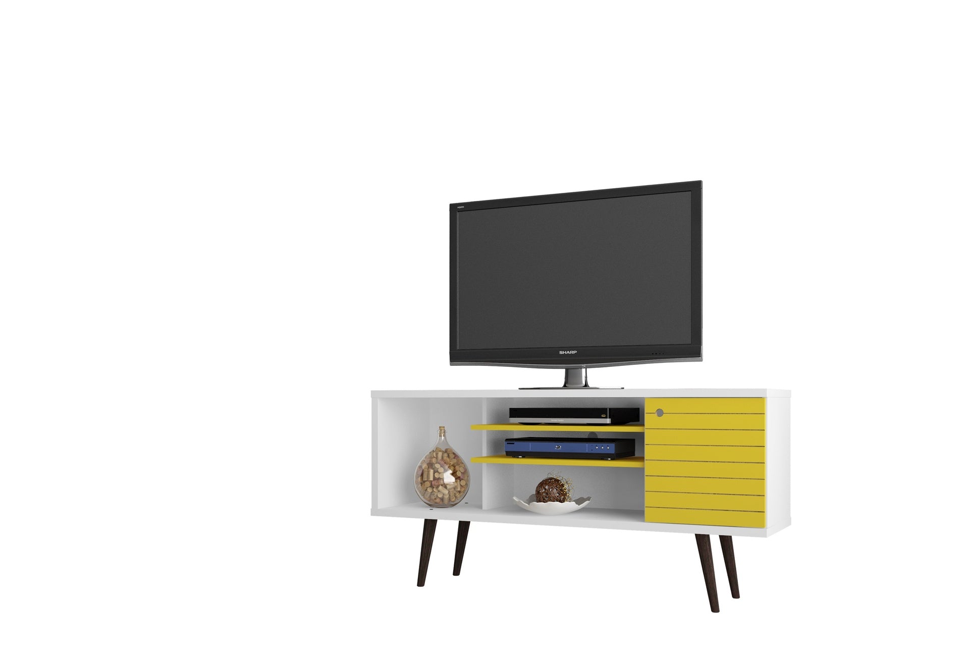 TV Stand in White and Yellow