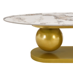 Modern Oval Coffee Table for Living Room, Marble Pattern Sintered Stone Coffee Tabletop with Gold Stainless Steel Base in 47.2"