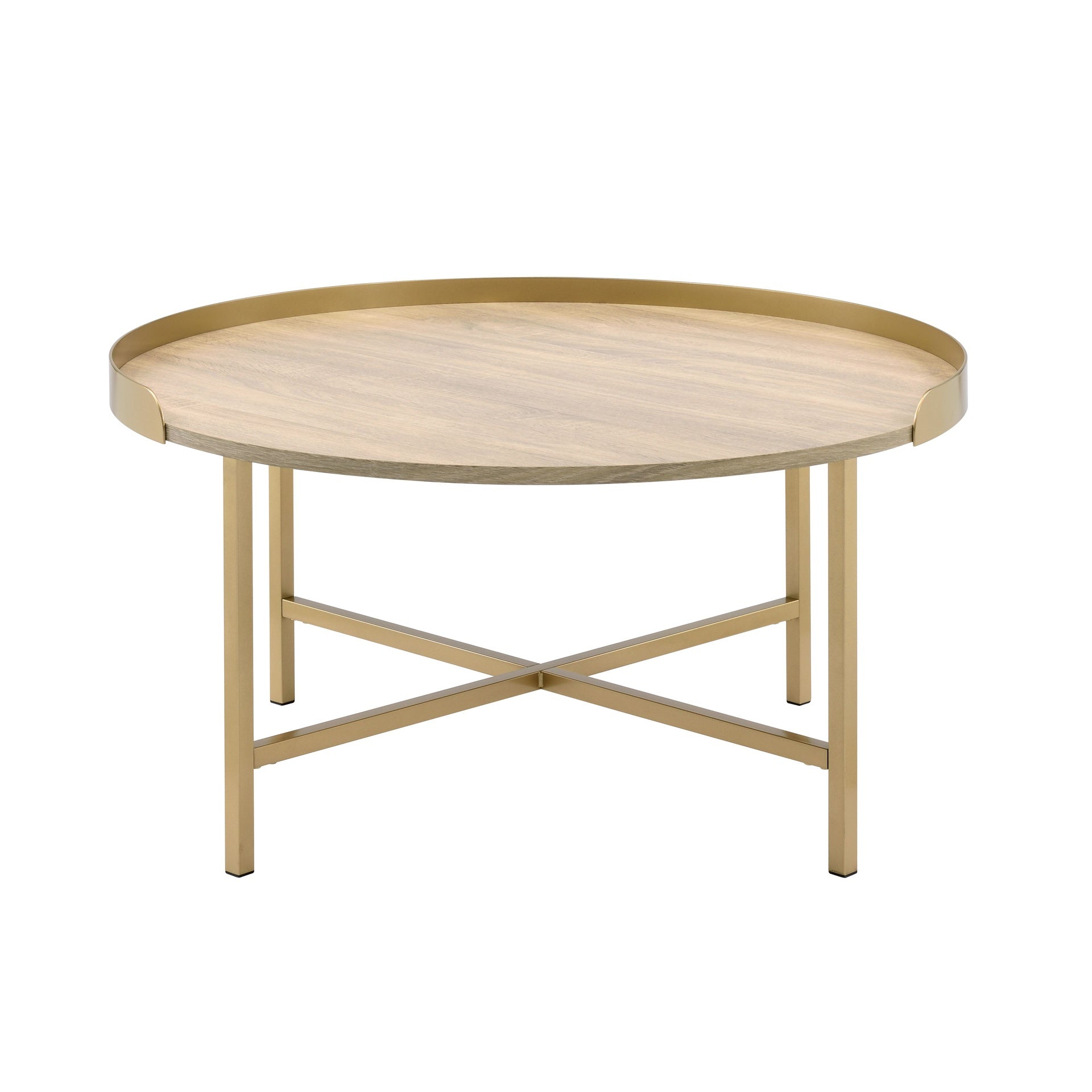 Oak and Gold Coffee Table with Tray Top
