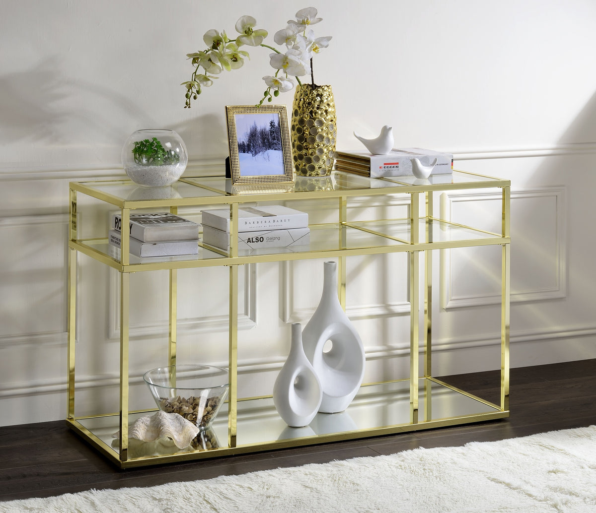 Uchenna Clear Glass & Gold Finish Sofa Table