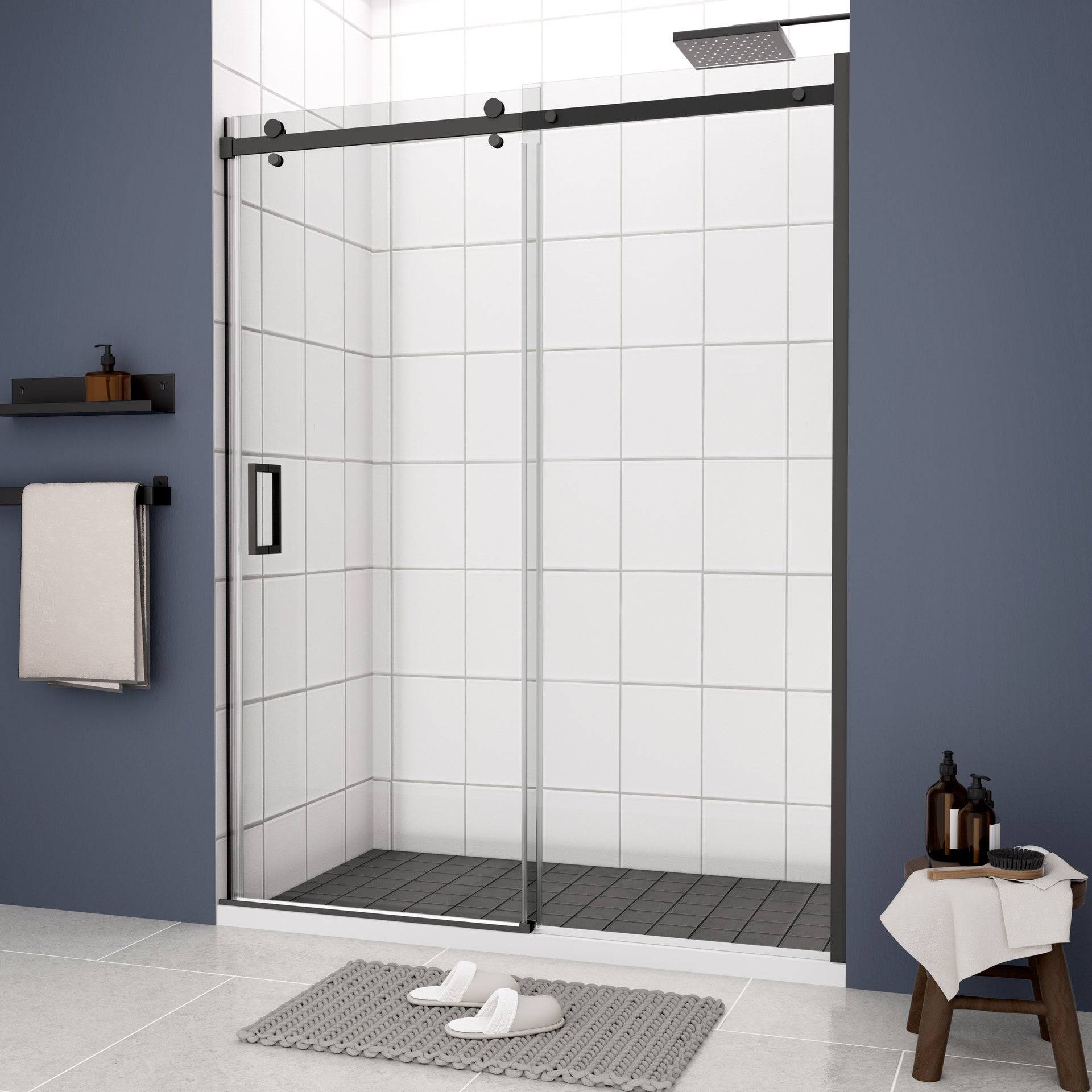 Glass shower door, sliding door, with 5/16" tempered glass and Matted Black finish 4874