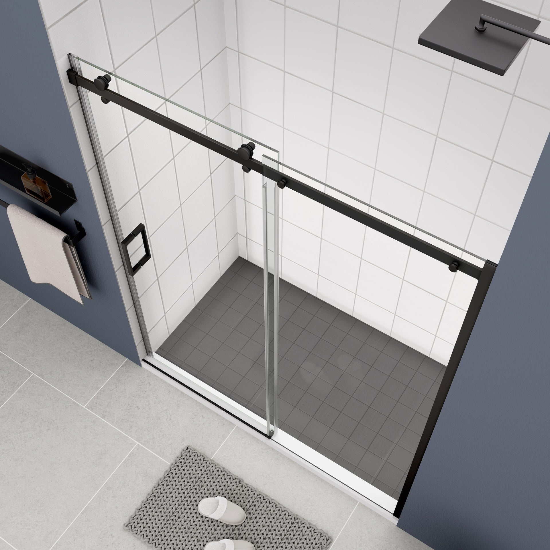 Glass shower door, sliding door, with 5/16" tempered glass and Matted Black finish 4874
