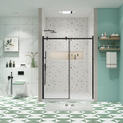 Glass shower door, sliding door, with 5/16" tempered glass and Matted Black finish 4874