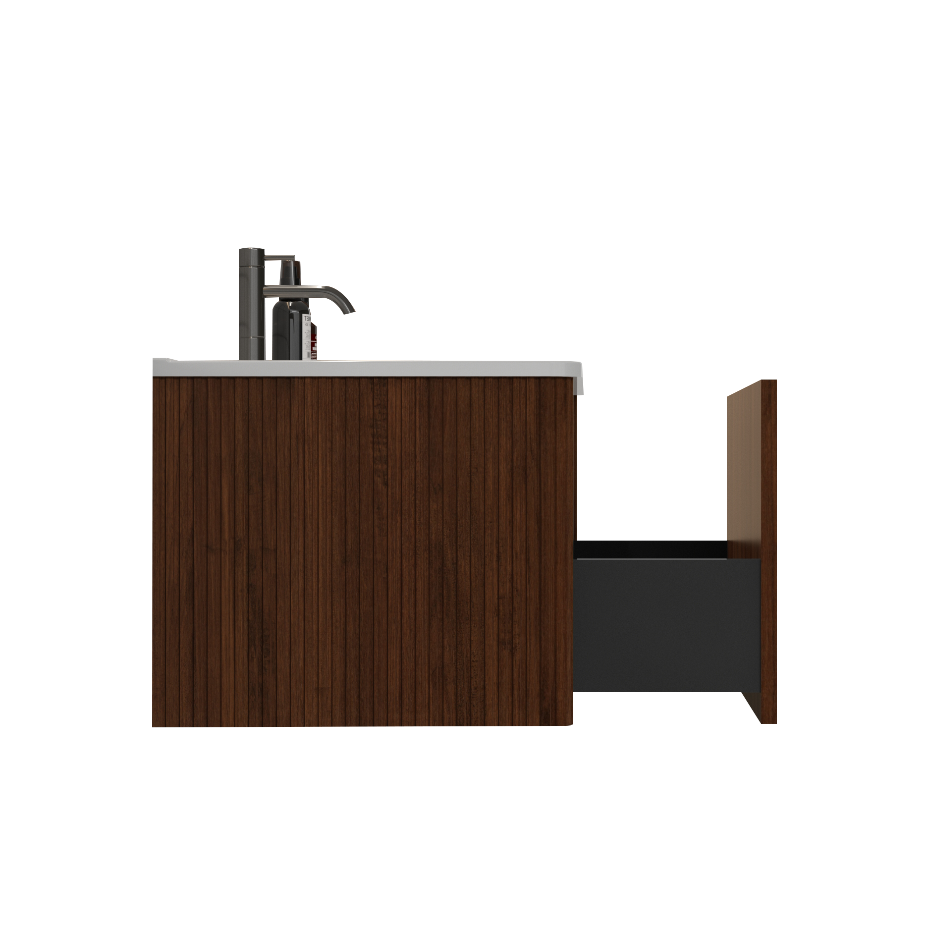 Etna 30" Striped Walnut Bathroom Vanity with White Ceramic Sink, Wall Mounted Floating Bathroom Vanity for Modern Bathroom, KD