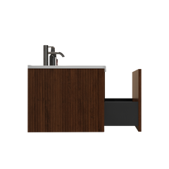 Etna 30" Striped Walnut Bathroom Vanity with White Ceramic Sink, Wall Mounted Floating Bathroom Vanity for Modern Bathroom, KD