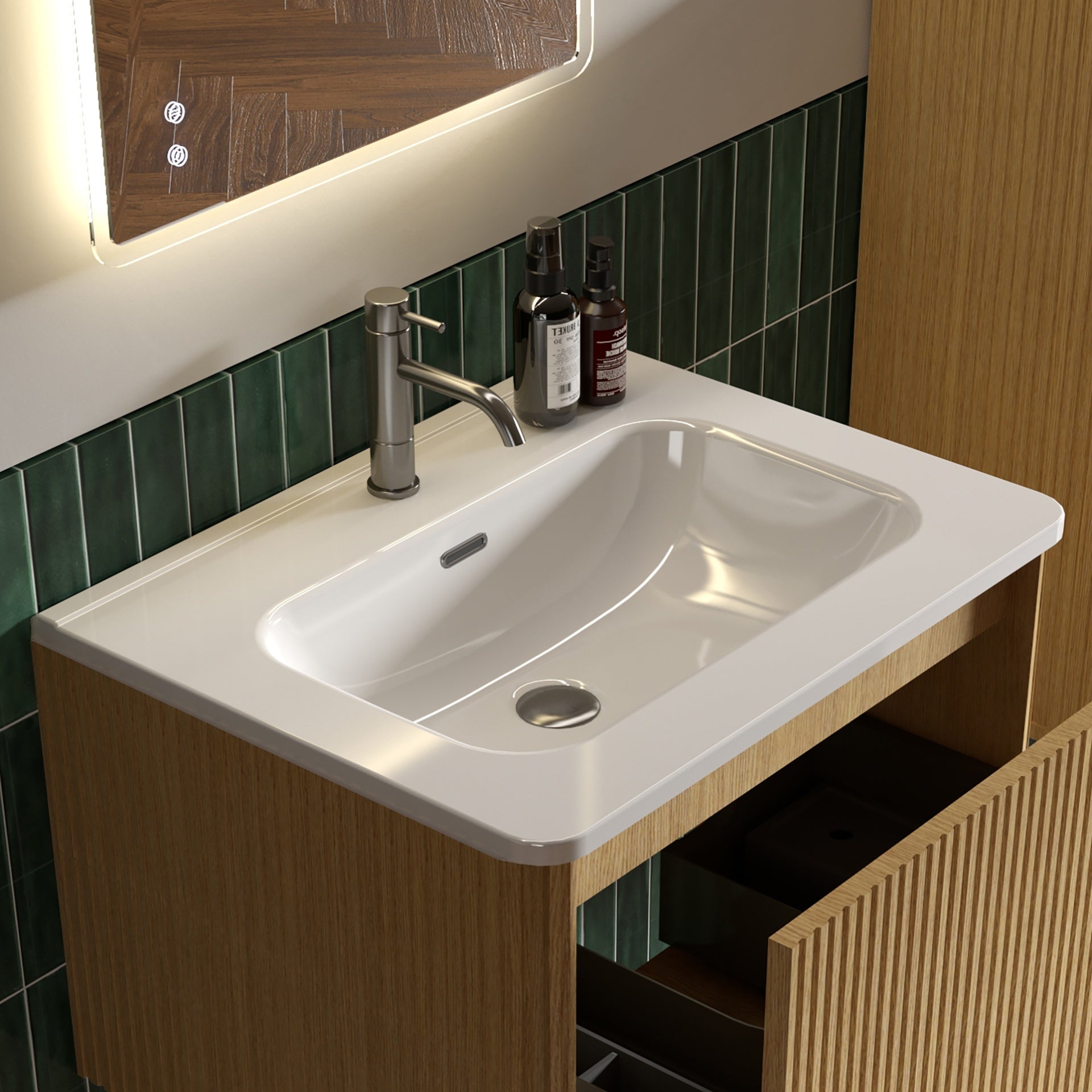 BB04-30-301, Integrated white ceramic basin, drain not included
