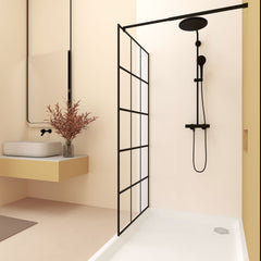 Framed Glass Shower Screen 34" Width x 72"Height with 1/4" 6mm Silk-printing Tempered Glass, Matte black aluminum and support bar, Shower door