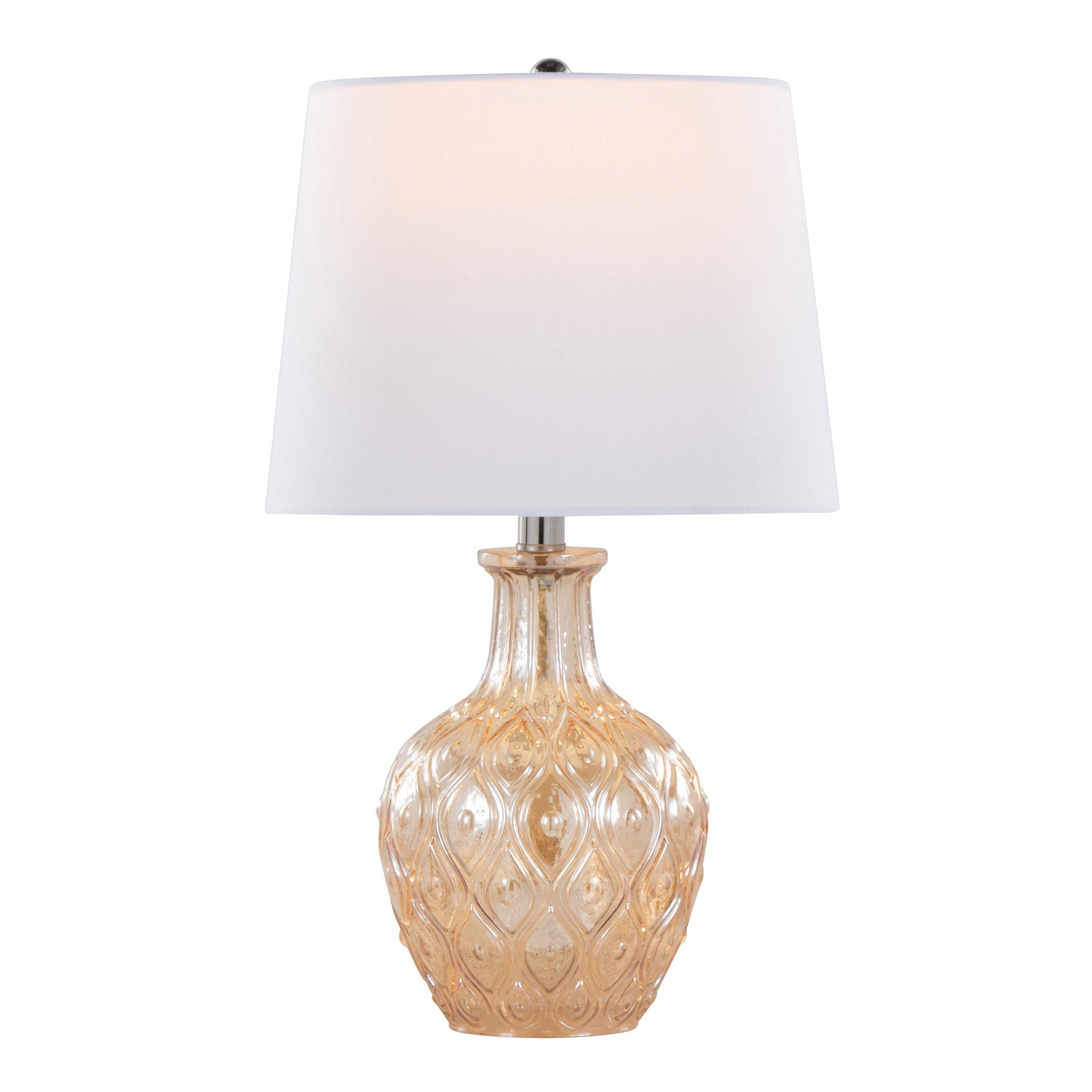 Gloria Round 20" Contemporary Glass Accent Lamp in Clear Champagne Lustre Glass, Chrome Metal and White Linen Shade from Grandview Gallery by LumiSource - Set of 2