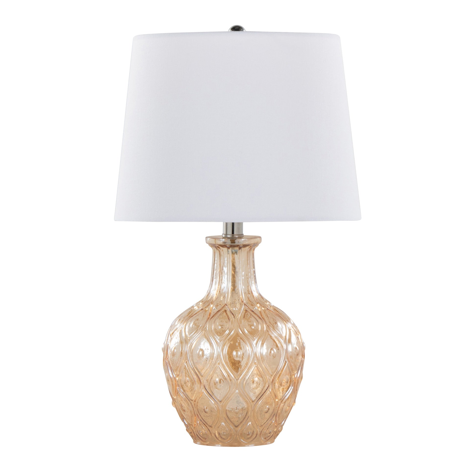 Gloria Round 20" Contemporary Glass Accent Lamp in Clear Champagne Lustre Glass, Chrome Metal and White Linen Shade from Grandview Gallery by LumiSource - Set of 2