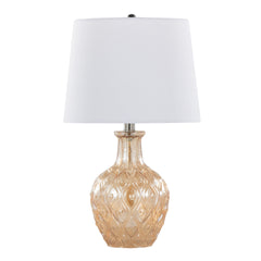Gloria Round 20" Contemporary Glass Accent Lamp in Clear Champagne Lustre Glass, Chrome Metal and White Linen Shade from Grandview Gallery by LumiSource - Set of 2
