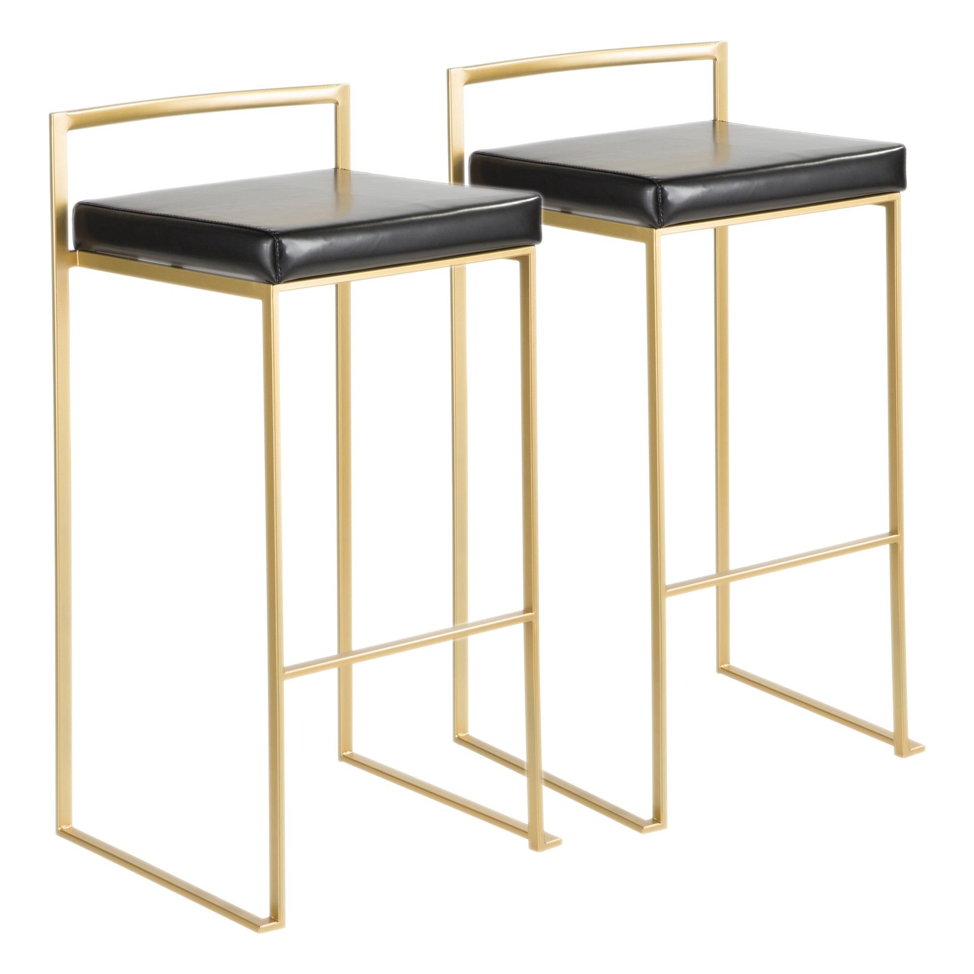 Fuji Contemporary-Glam Barstool in Gold with Black Faux Leather by LumiSource - Set of 2