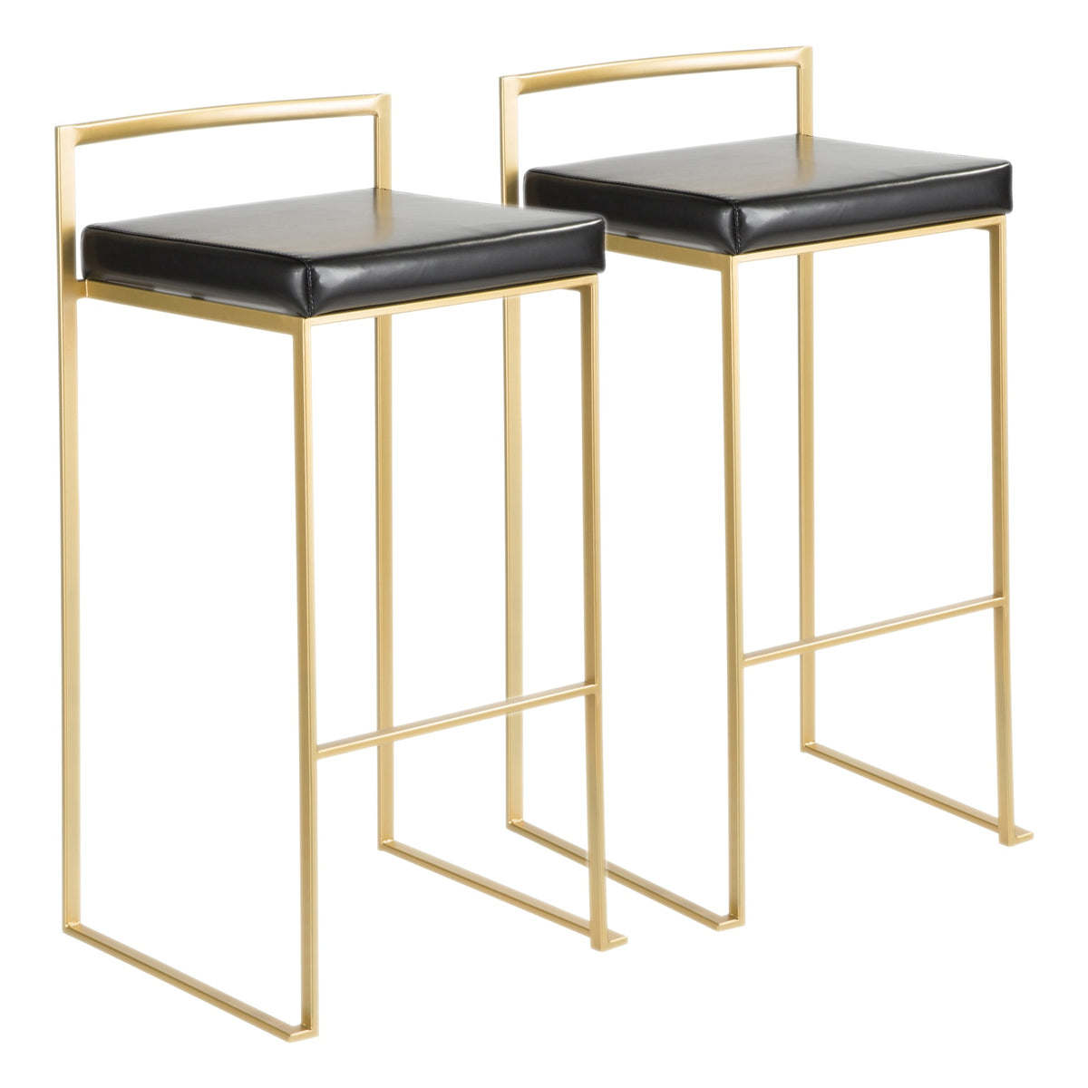 Fuji Contemporary-Glam Barstool in Gold with Black Faux Leather by LumiSource - Set of 2
