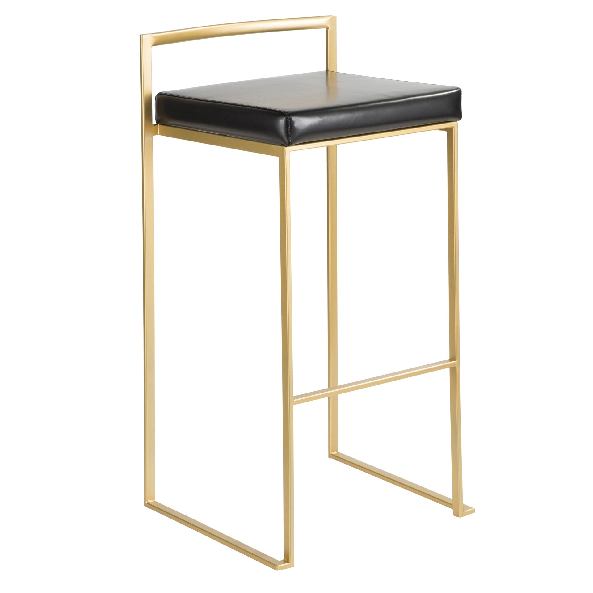 Fuji Contemporary-Glam Barstool in Gold with Black Faux Leather by LumiSource - Set of 2