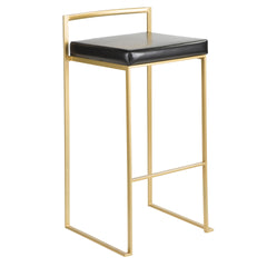 Fuji Contemporary-Glam Barstool in Gold with Black Faux Leather by LumiSource - Set of 2