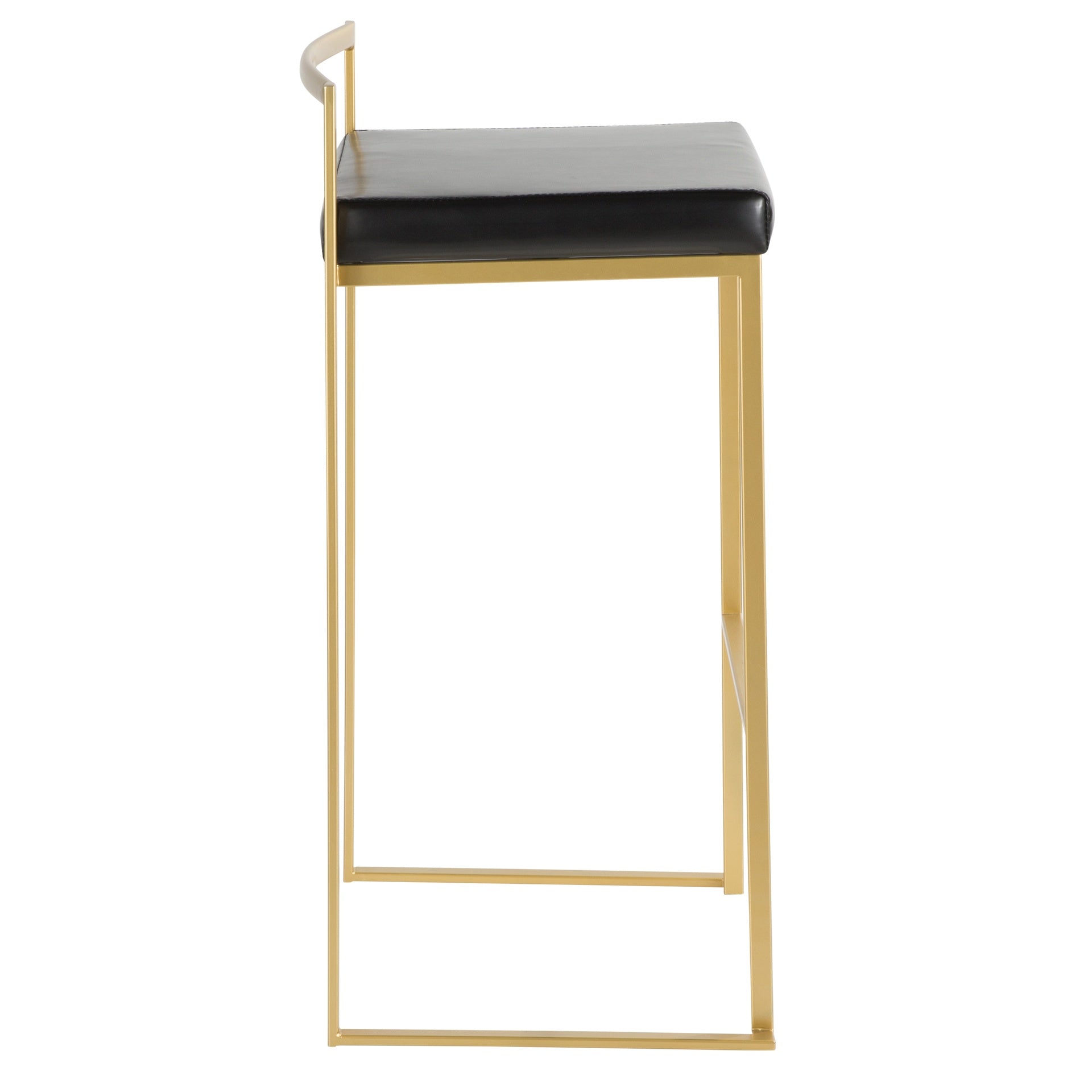 Fuji Contemporary-Glam Barstool in Gold with Black Faux Leather by LumiSource - Set of 2