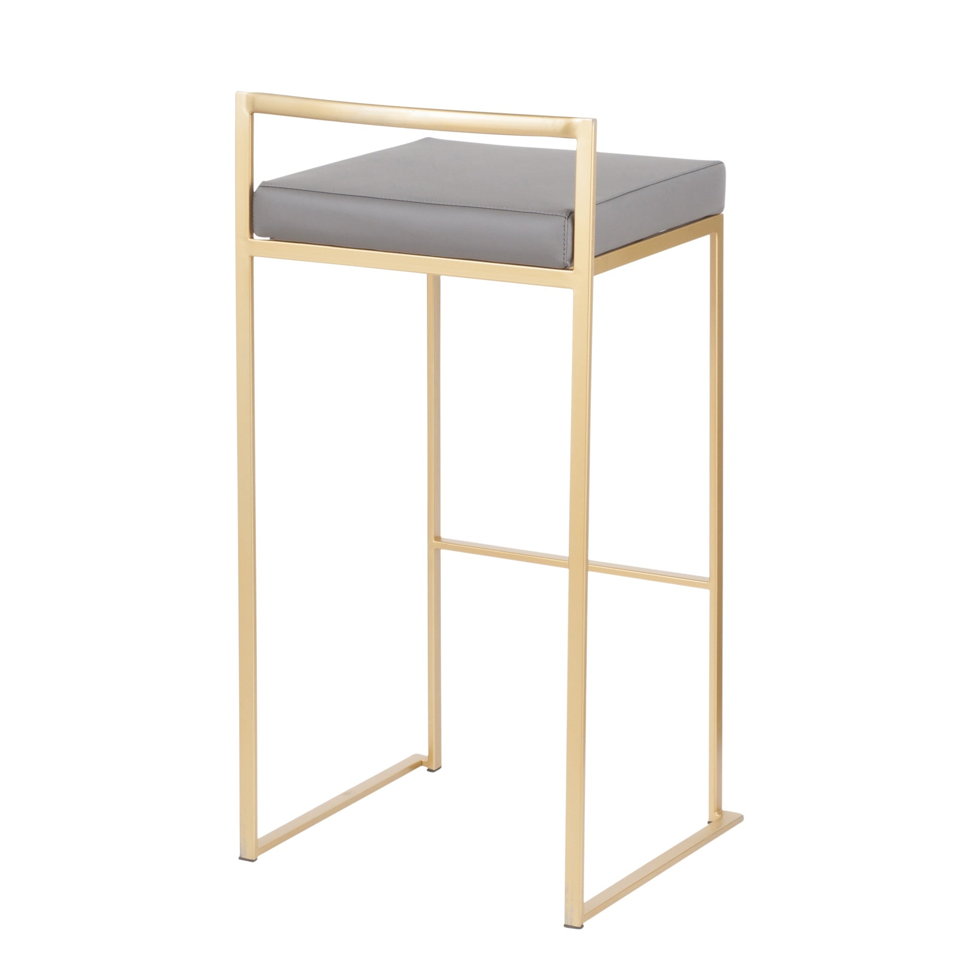 Fuji Contemporary Barstool in Gold with Grey Faux Leather by LumiSource - Set of 2