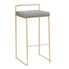 Fuji Contemporary Barstool in Gold with Grey Faux Leather by LumiSource - Set of 2