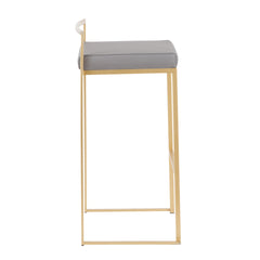 Fuji Contemporary Barstool in Gold with Grey Faux Leather by LumiSource - Set of 2