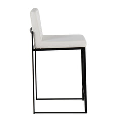 Fuji 26" Contemporary High Back Counter Stool in Black Steel and White Faux Leather by LumiSource - Set of 3