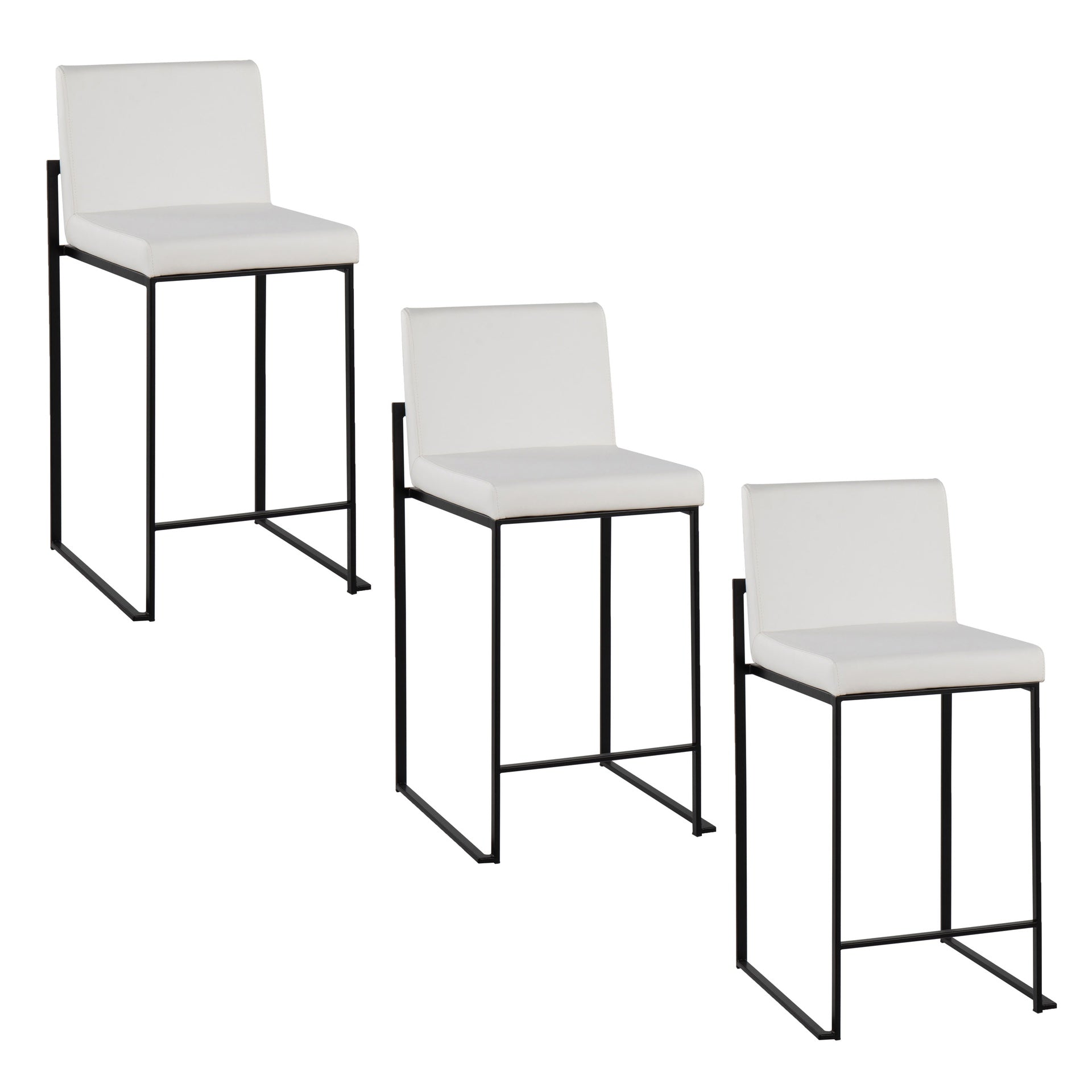 Fuji 26" Contemporary High Back Counter Stool in Black Steel and White Faux Leather by LumiSource - Set of 3
