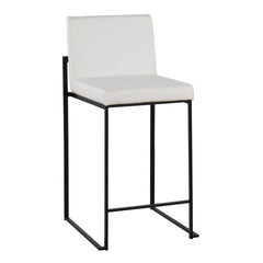 Fuji 26" Contemporary High Back Counter Stool in Black Steel and White Faux Leather by LumiSource - Set of 3