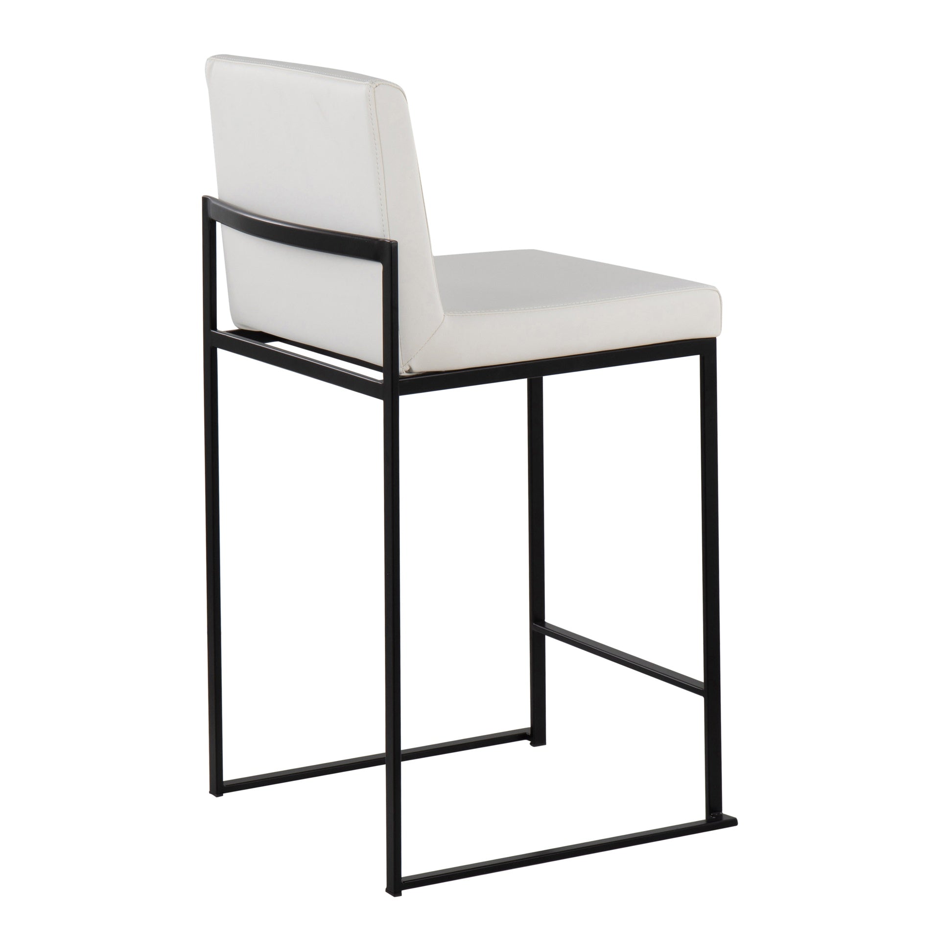 Fuji 26" Contemporary High Back Counter Stool in Black Steel and White Faux Leather by LumiSource - Set of 3