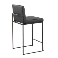 Fuji 26" Contemporary High Back Counter Stool in Black Steel and Black Faux Leather by LumiSource - Set of 3