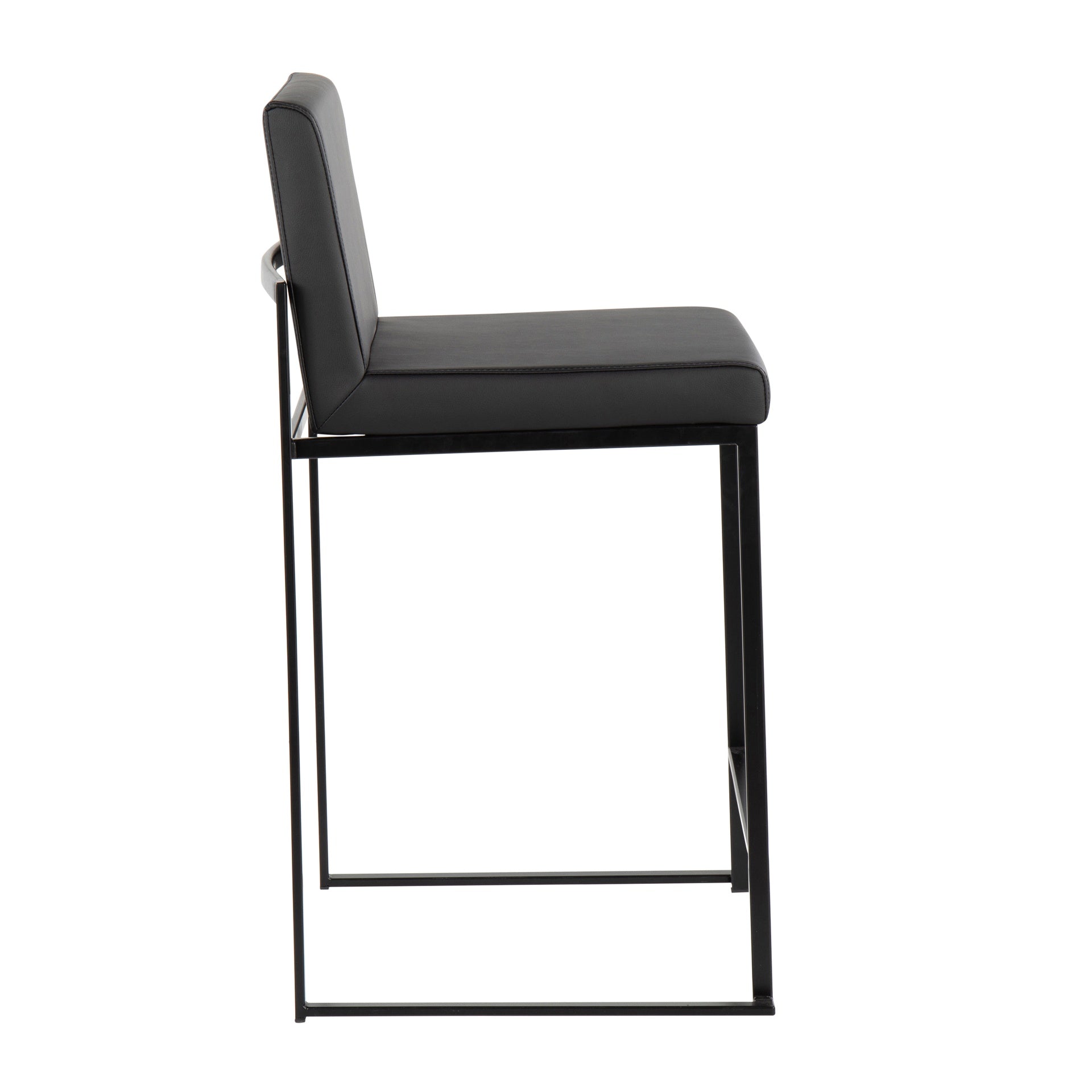 Fuji 26" Contemporary High Back Counter Stool in Black Steel and Black Faux Leather by LumiSource - Set of 3