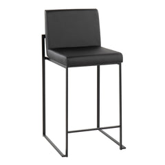 Fuji 26" Contemporary High Back Counter Stool in Black Steel and Black Faux Leather by LumiSource - Set of 3