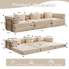 Compression Sofa,Convertible Floor Sofa Bed with Fixed-Shape Frame, Boneless Modular Sectional Sofa,No Assembly Required,Chenille fabric,for Living Room Bedroom,Beige