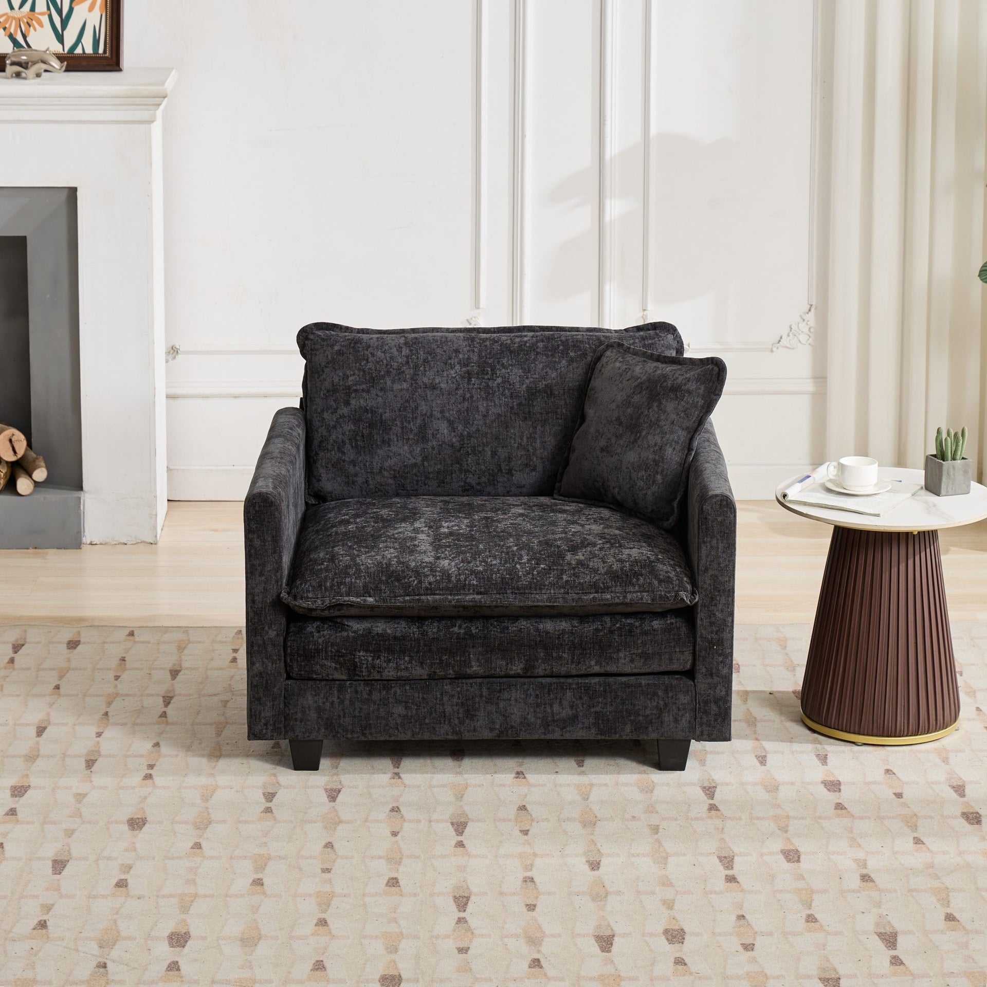 Cloud Sofa Single Seat (Ottoman is not included), Modern Sectional Couch, for Living Room Bedroom and Apartment, Comfy Double Layer Upholstered Seat Cushion, Breathable Chenille Fabric, Black