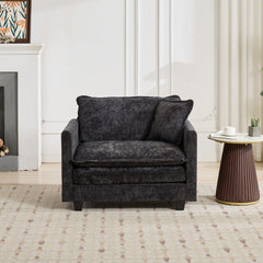 Cloud Sofa Single Seat (Ottoman is not included), Modern Sectional Couch, for Living Room Bedroom and Apartment, Comfy Double Layer Upholstered Seat Cushion, Breathable Chenille Fabric, Black