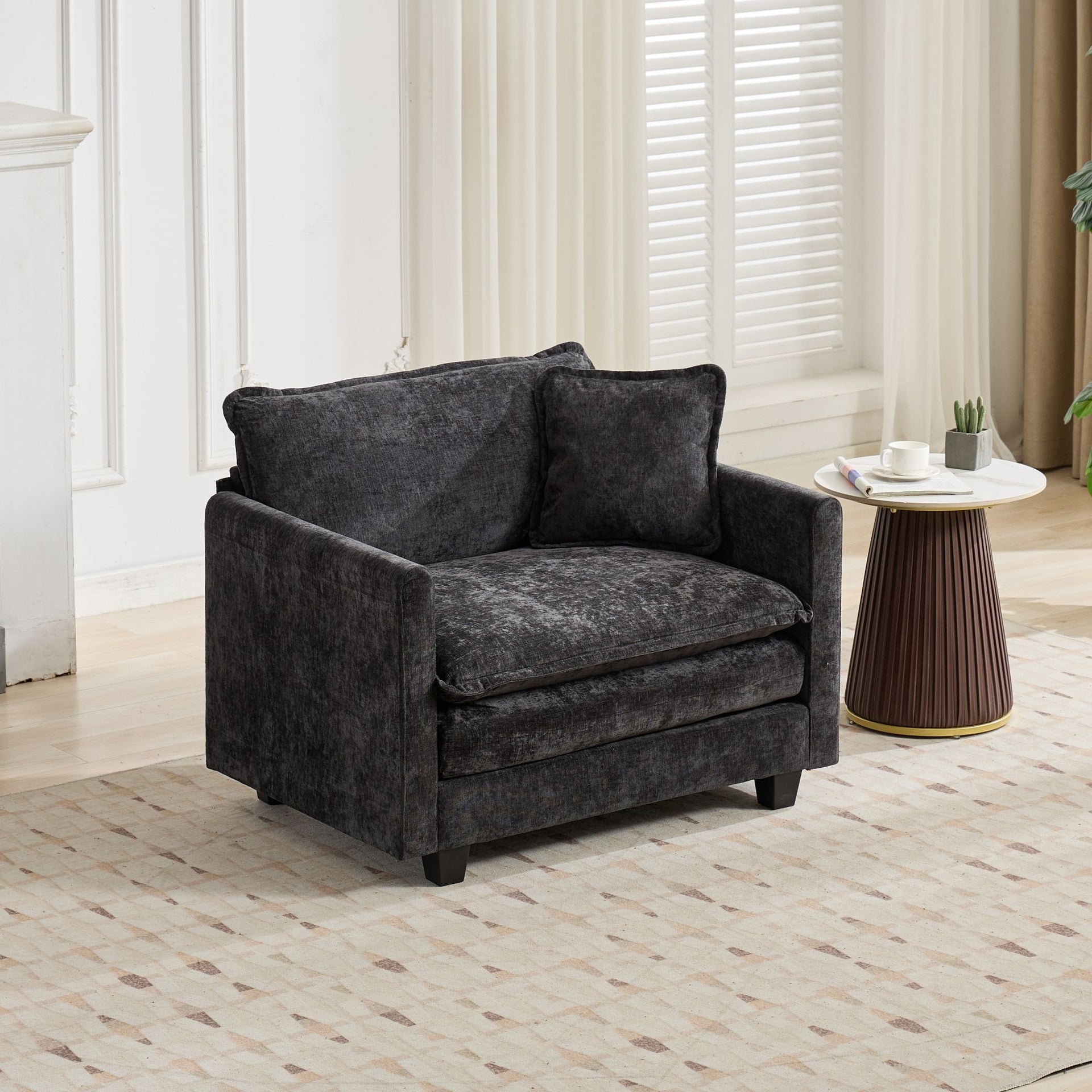 Cloud Sofa Single Seat (Ottoman is not included), Modern Sectional Couch, for Living Room Bedroom and Apartment, Comfy Double Layer Upholstered Seat Cushion, Breathable Chenille Fabric, Black