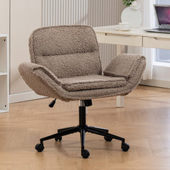 Criss Cross Chair with 5-Gear Adjustable Armrests & Wheels, Ergonomic Thickened Backrest Swivel Desk Chair for Home Office, Vanity, Bedroom and Living Room,brown Teddy fleece