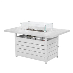 54.3 Inches Outdoor Patio White Aluminum Fire Pit Table, 50000 BTU CSA Certified Propane Gas Fire Pit, Rectangular Fire Table w/Stainless Burner, Lava Rock, Waterproof Cover