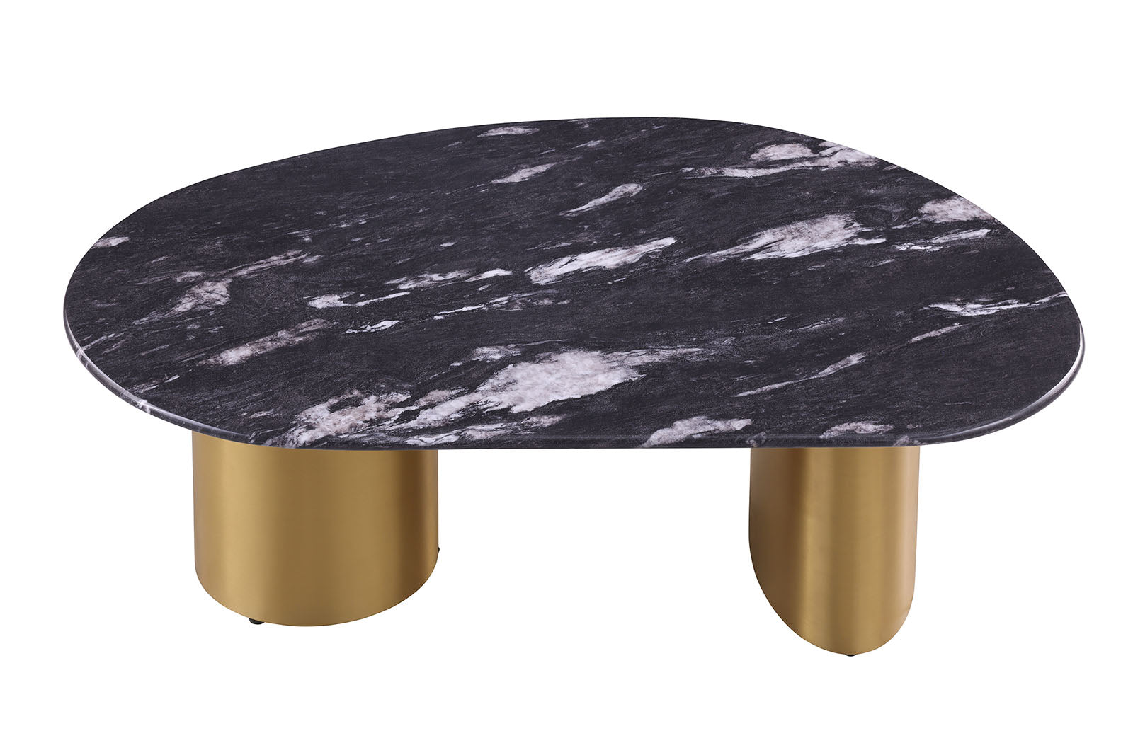 1pc Oval Coffee Table Sintered Stone Top Gold Legs Soft Corner Edges Black Gray And Matte Gold Finish Primary Living Room